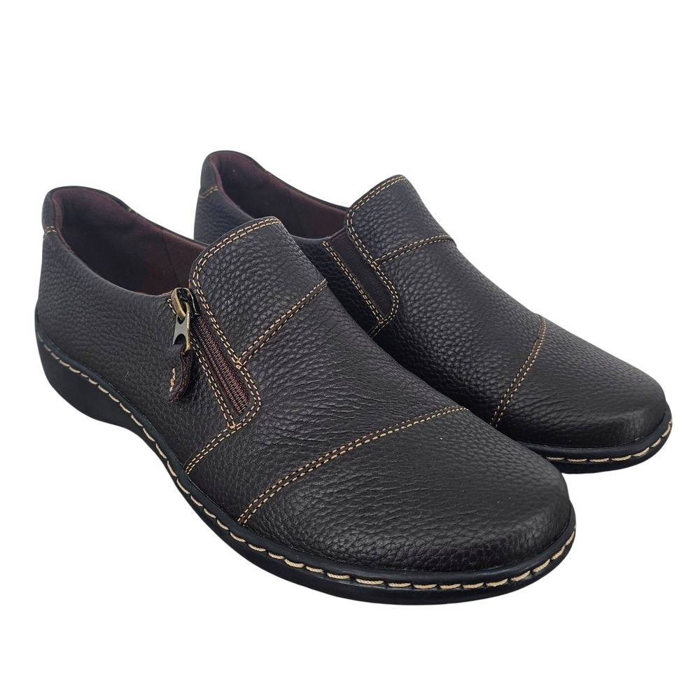 Clarks Cora Harbor Dark Brown Leather‎ Slip On Loafers Womens 7.5 261684504050